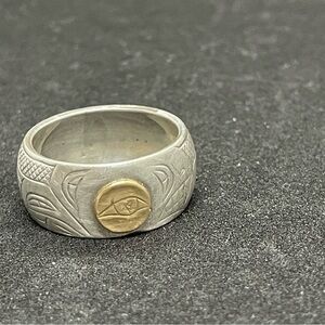 Eagle ring in Sterling silver, 14K Yellow Gold, Engraved
